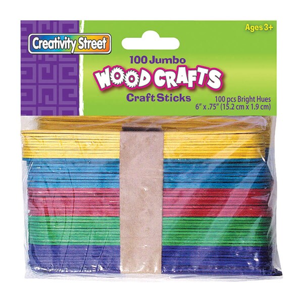 Jumbo Craft Sticks, Bright Hues Assorted, 6 X 3/4, PK1200